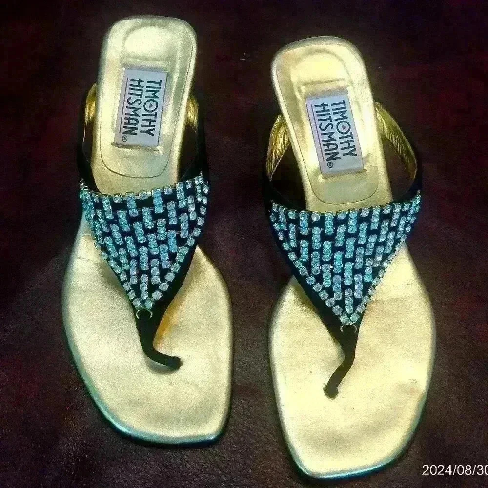 Timothy Hitsman Women’s 6.5 Gold High Heel Strappy Slip On Sandals